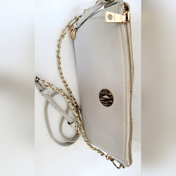 DKNY Bryant Park 100%Cow Saffiano Leather Crossbody Bag Taupe Gray 11"×6"×2" - Picture 5 of 16